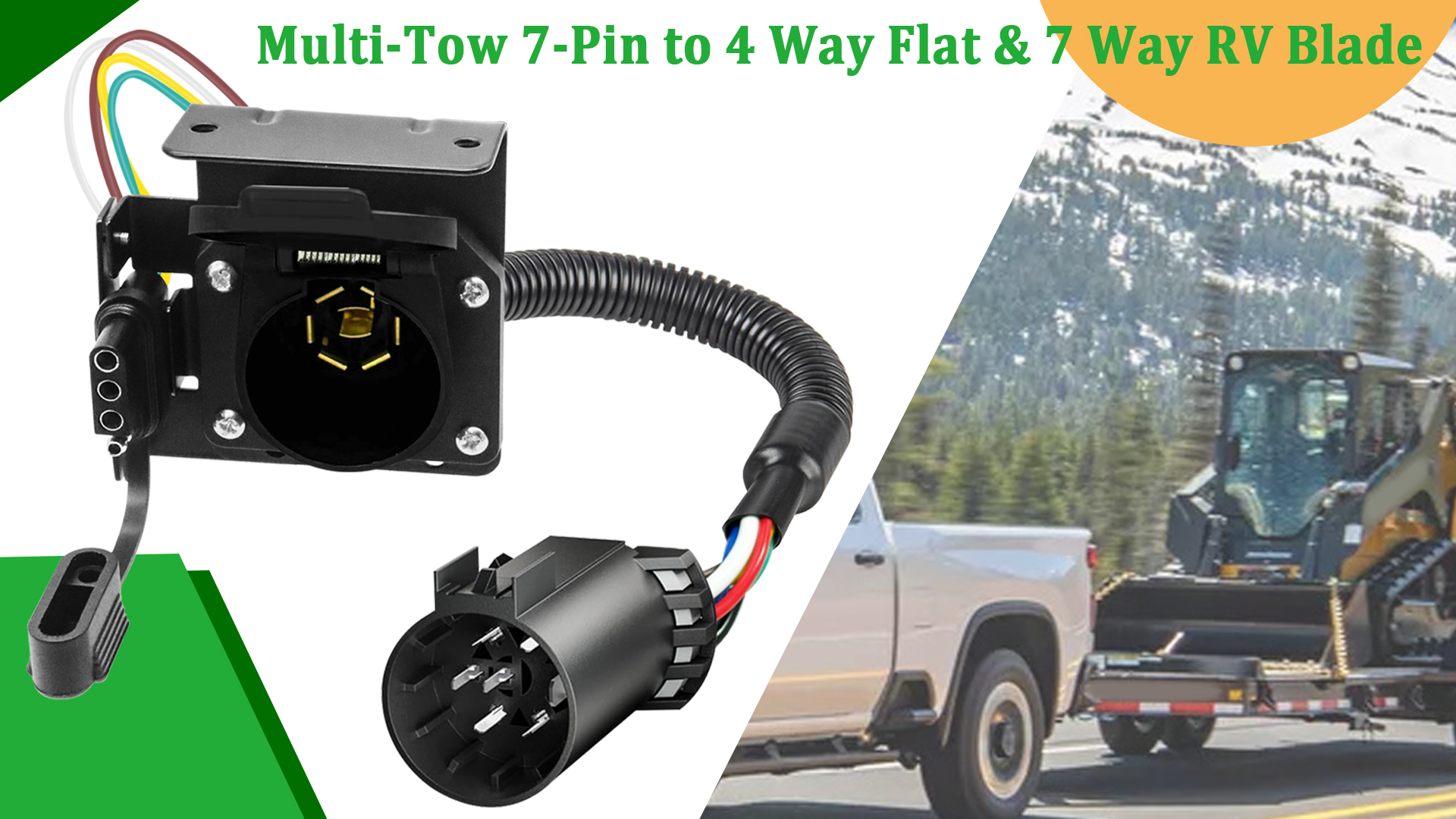 Image of 7 Pin Trailer Plug,Multi-Tow Dual Output Trailer Wiring Adapter,7 Pin to 7-Way Blade and 4-Way Flat Vehicle-Side Trailer Connector Harness Plug for Ford GM Ram Dodge Tow Socket Required