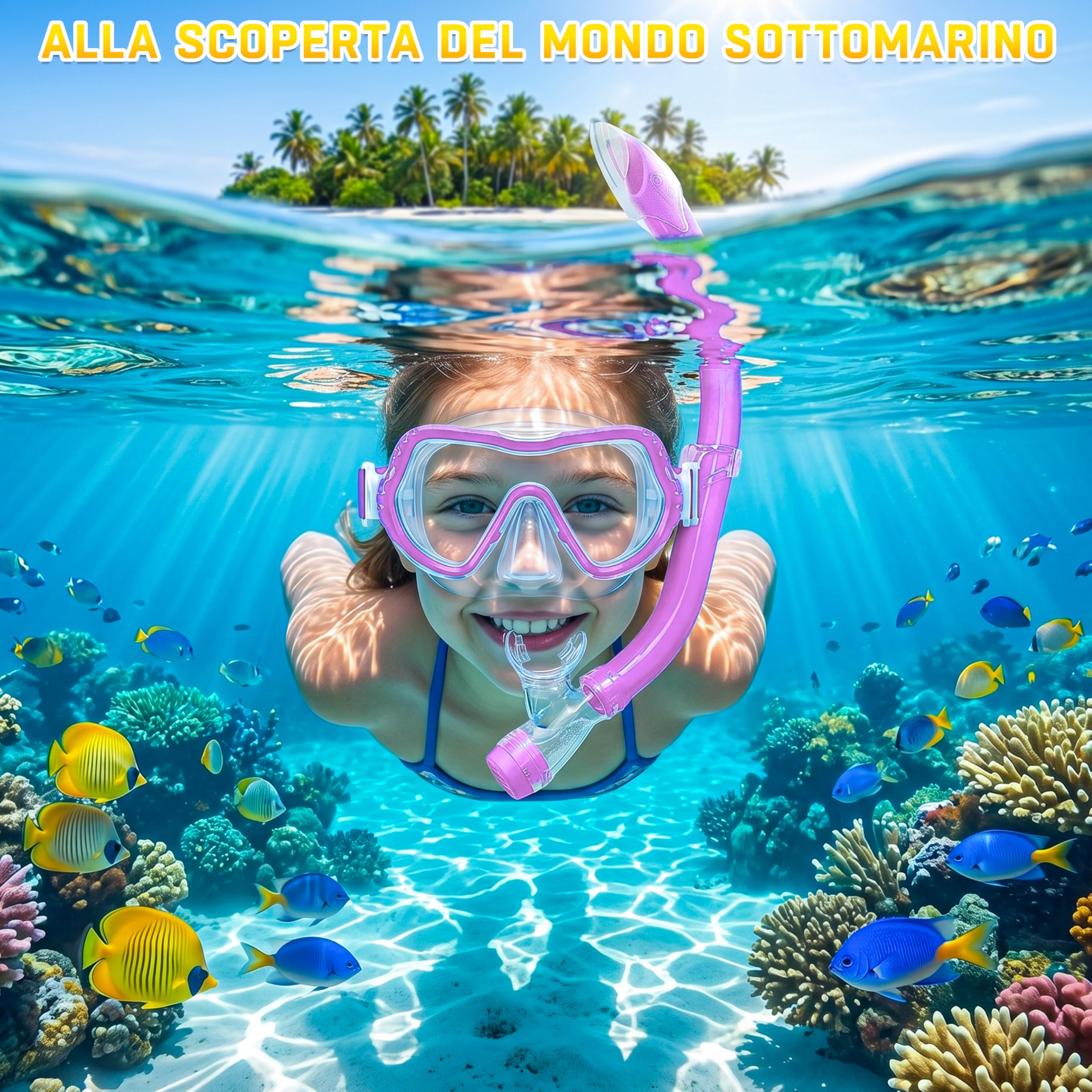 IEEILULU Maschera Subacquea Bambini Occhialini Boccaglio Tappi Impermeabili Retina Antiappannamento Visione Panoramica 180° HD 4 Colori