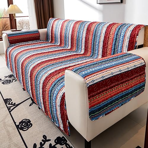 Miniatura 4 de EVENHUG Funda de sofá de 2 plazas estilo bohemio, lavable, funda protectora de muebles con correas elásticas para mascotas, niños, perros y gatos