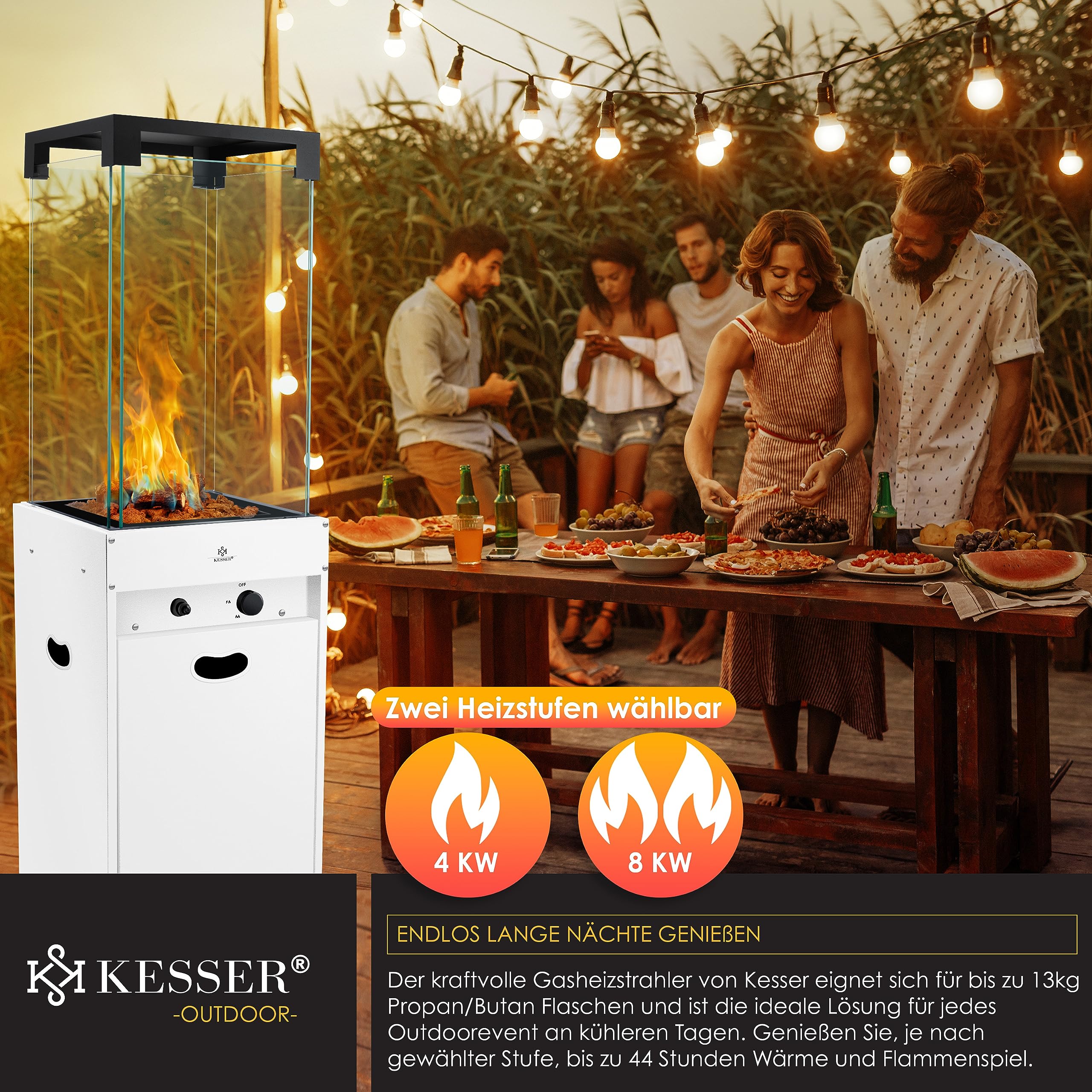 KESSER Chauffage Radiant à Gaz Terrasse avec Housse Protection, Roulettes, Blanc