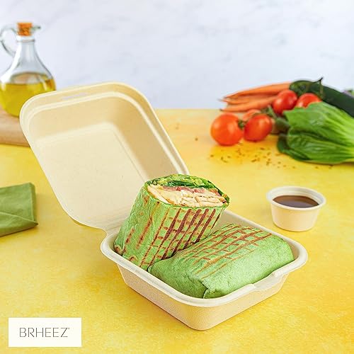 Miniatura 8 de brheez Contenedores desechables para llevar, contenedores biodegradables de fibra de bagazo con tapas para llevar, fiestas y vacaciones, paquete de