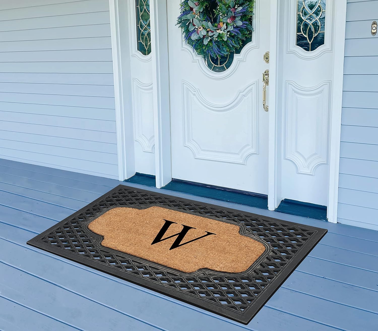 A1HC Natural Coir Monogrammed Door Mat for Front Door, 23x38, Anti-Shed Treated Durable for Outside Entrance, Heavy Duty, Low Profile Door Mat, Easy to Clean, Long Lasting, Front Porch Entry Doormat