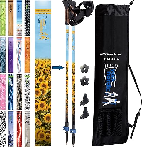 Miniatura 11 de York Nordic - Bastones de senderismo oficiales nórdicos clásicos, ligeros, ajustables y plegables, 2 piezas con cierres abatibles, pies desmontables