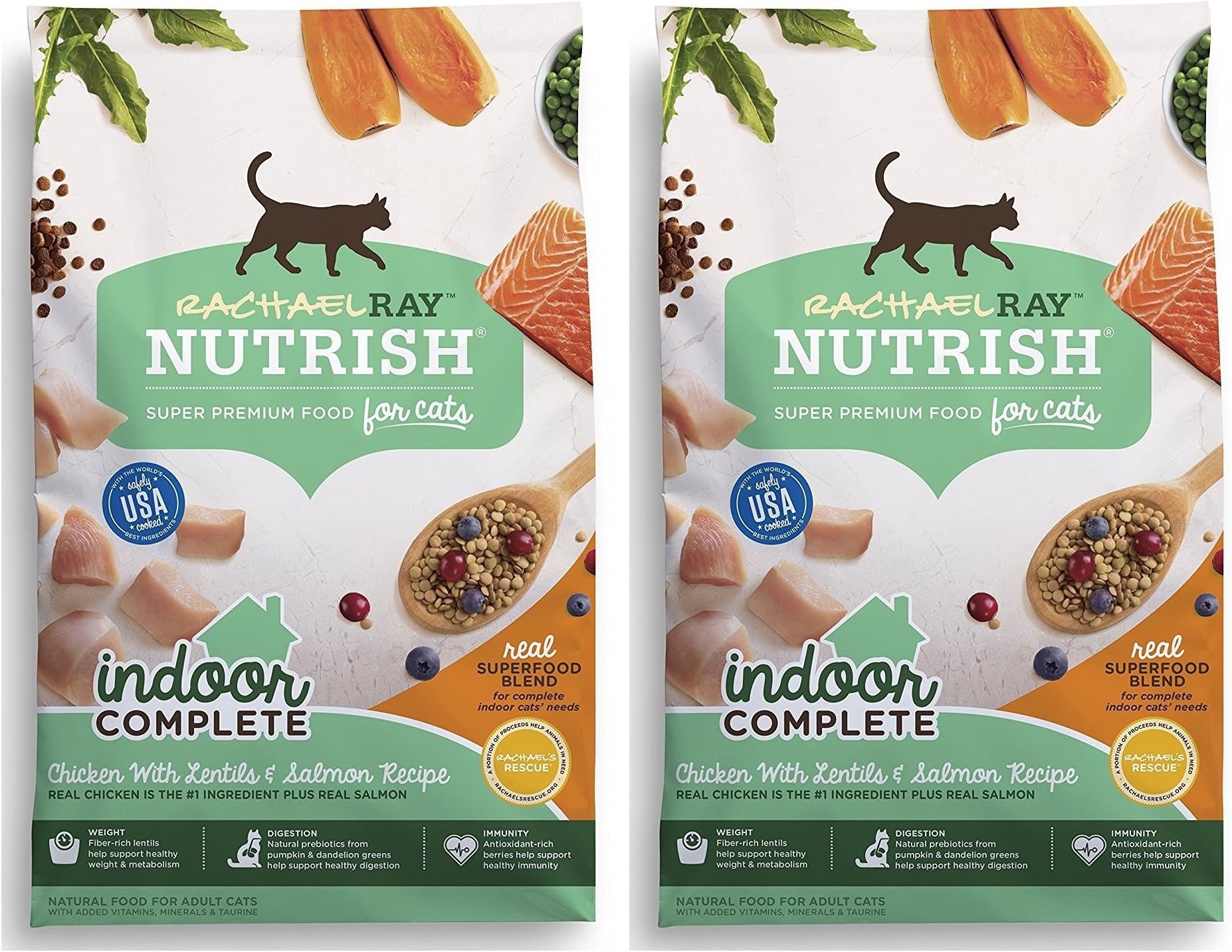 Nutrish Rachael Ray Indoor Complete Natural Dry Cat Food, Chicken with Lentils & Salmon Recipe, 3 lbs (Pack of 2)