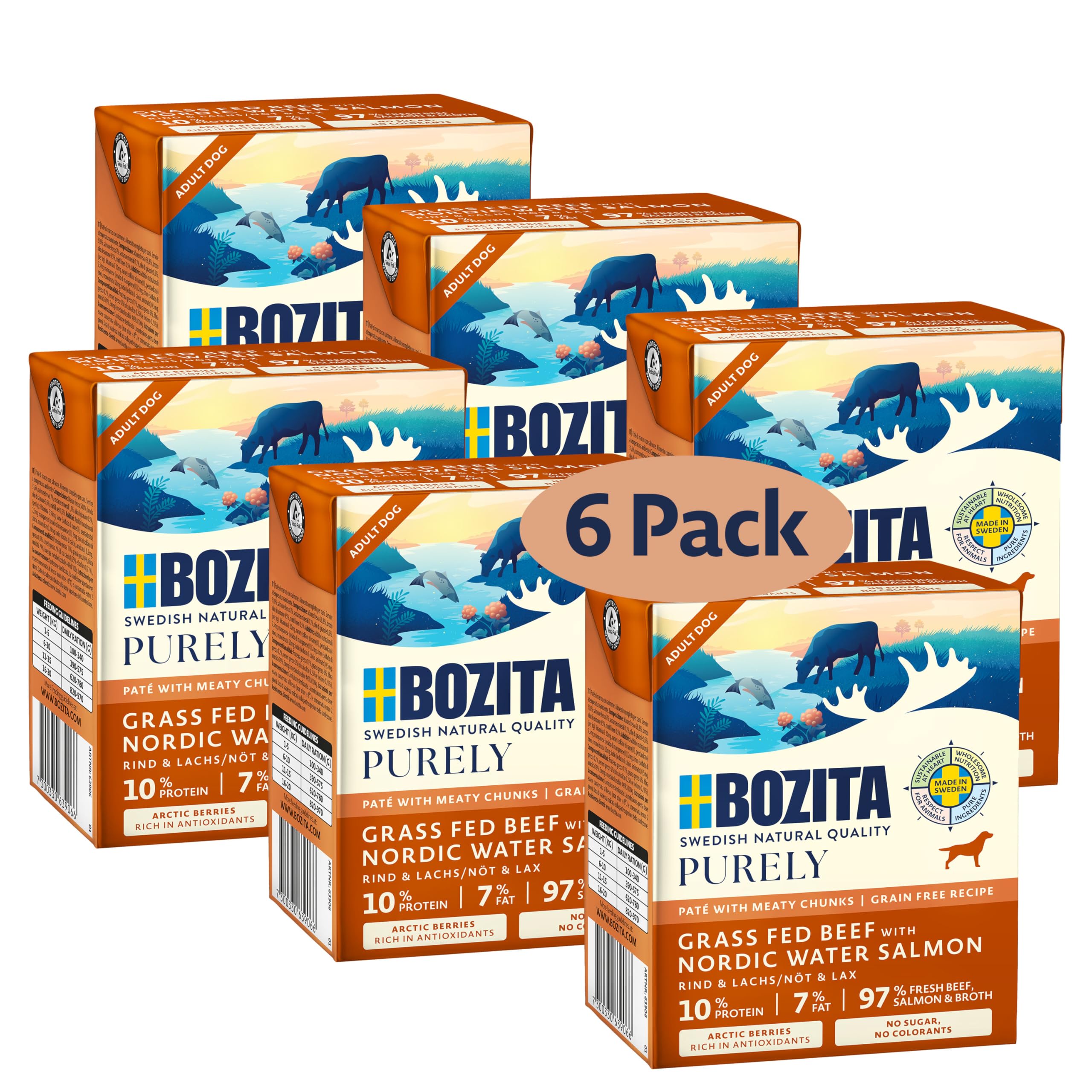 Bozita Purely Pate Adult Salmon - 370g - Grain Free Wet Food in Can for Dogs - with 11% Protein and 6% Fat - for All Dog Sizes and Activity Levels - Sugar Free and