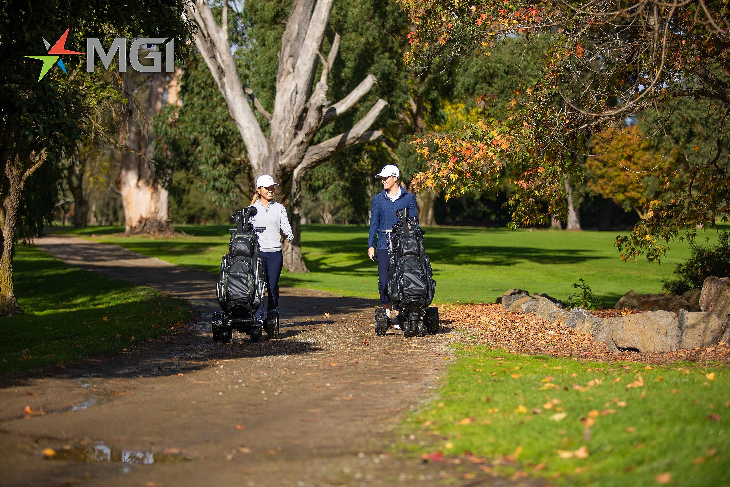 MGI Zip Navigator Elektrischer Golftrolley mit 36 Löchern, Fernbedienung, für Getränke, Regenschirm und GPS-Telefon