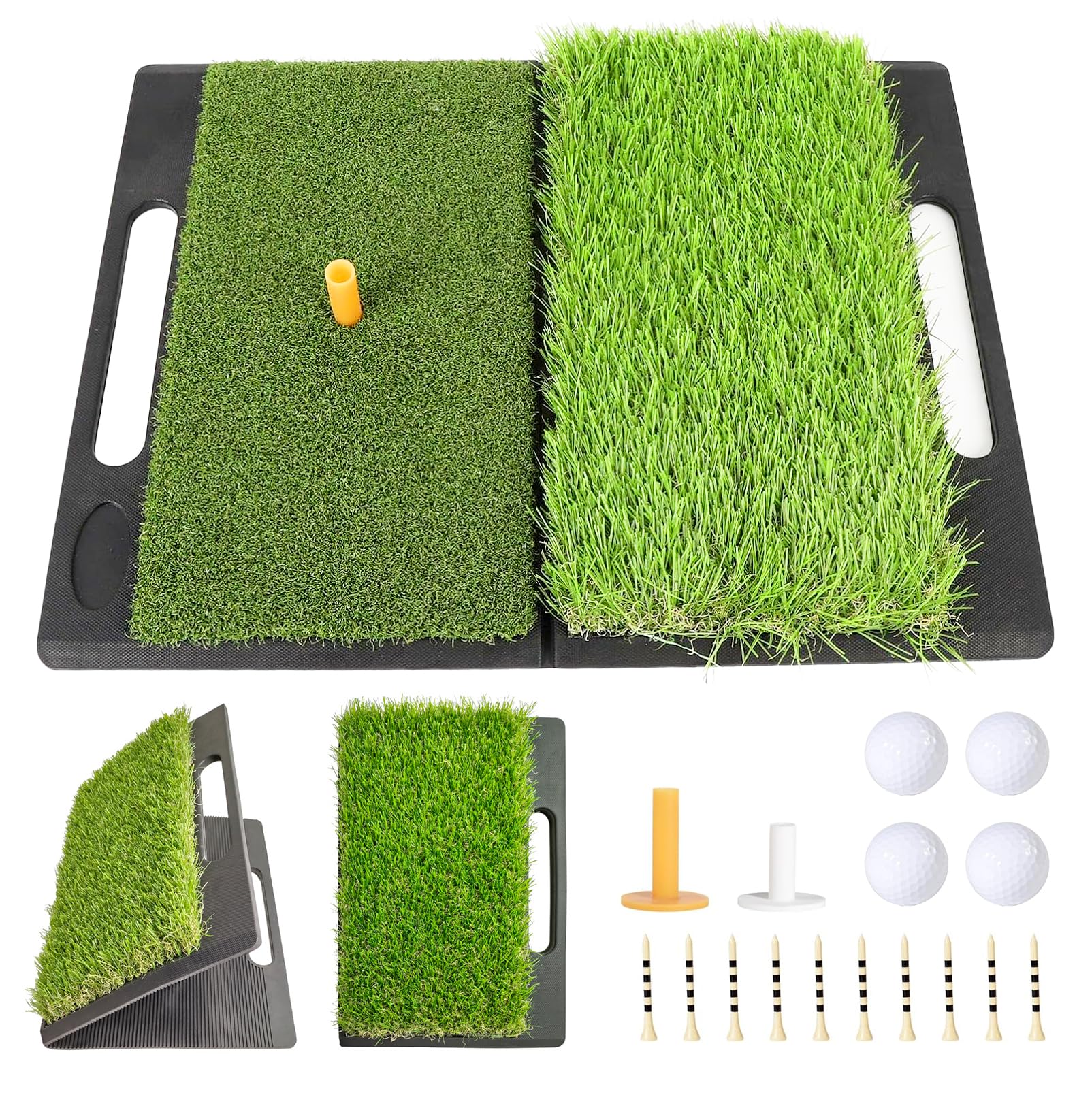 Mata do gry w golfa 53,5 x 40 cm, składana mata do gry w golfa, przenośna mata do ćwiczeń golfowych z 4 piłkami golfowymi i akcesoriami, surowa i fairway do jazdy, chippingu i treningu puttingu