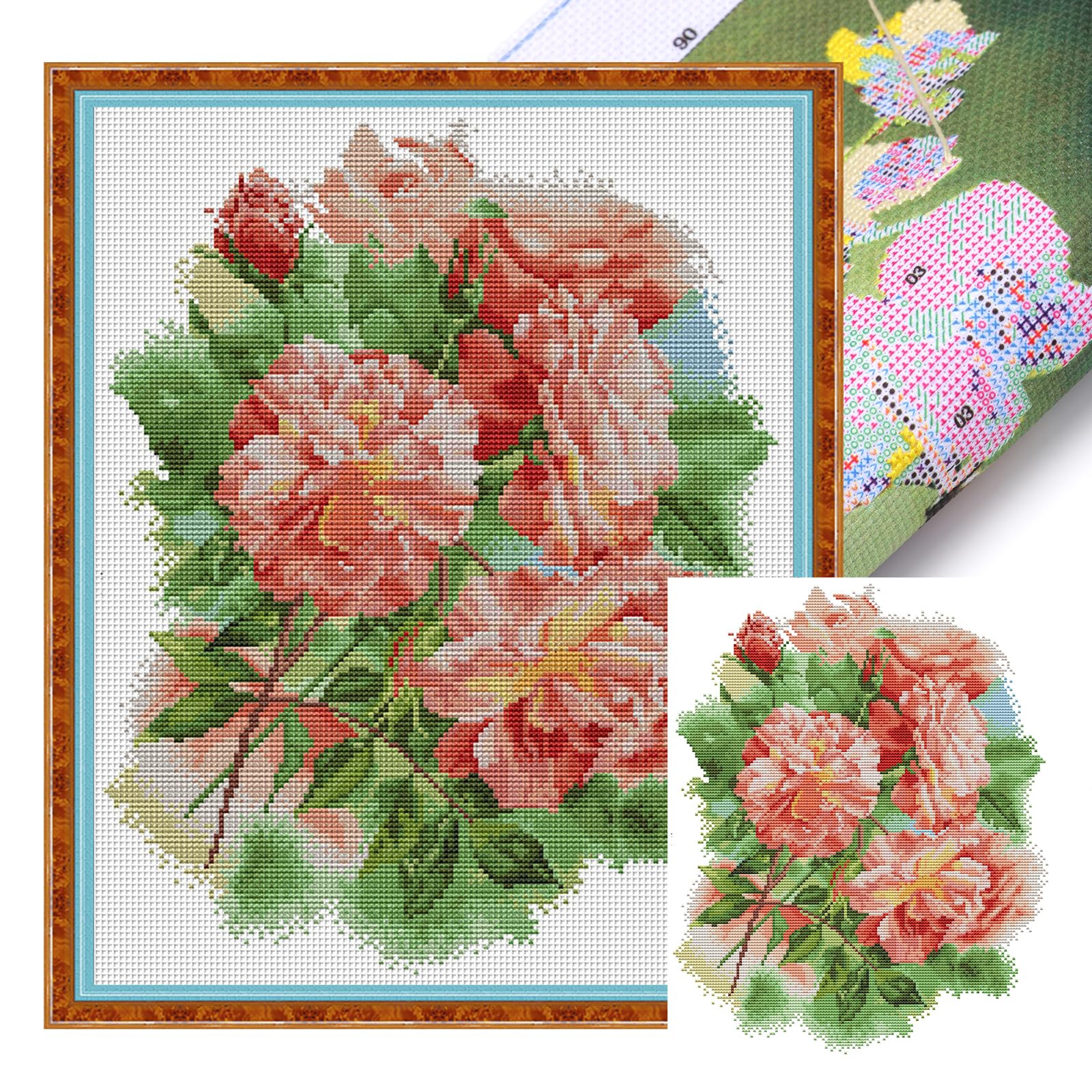 Poetrydraw Ha322 Blooming Roses Partial 14Ct Diy Stamped Cross Stitch Kits 33X40cm Embroidery Needlepoint Starter Kits For Beginners Adults Home Decor Gifts (Ha322)