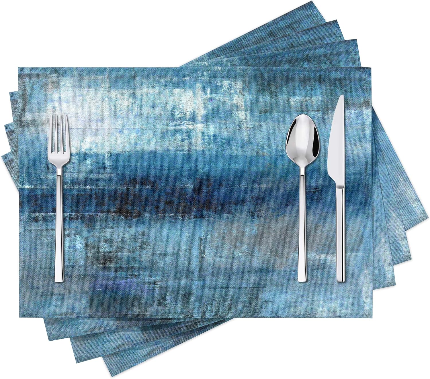 Modern Art Placemats Set of 4 Blue and Grey Abstract