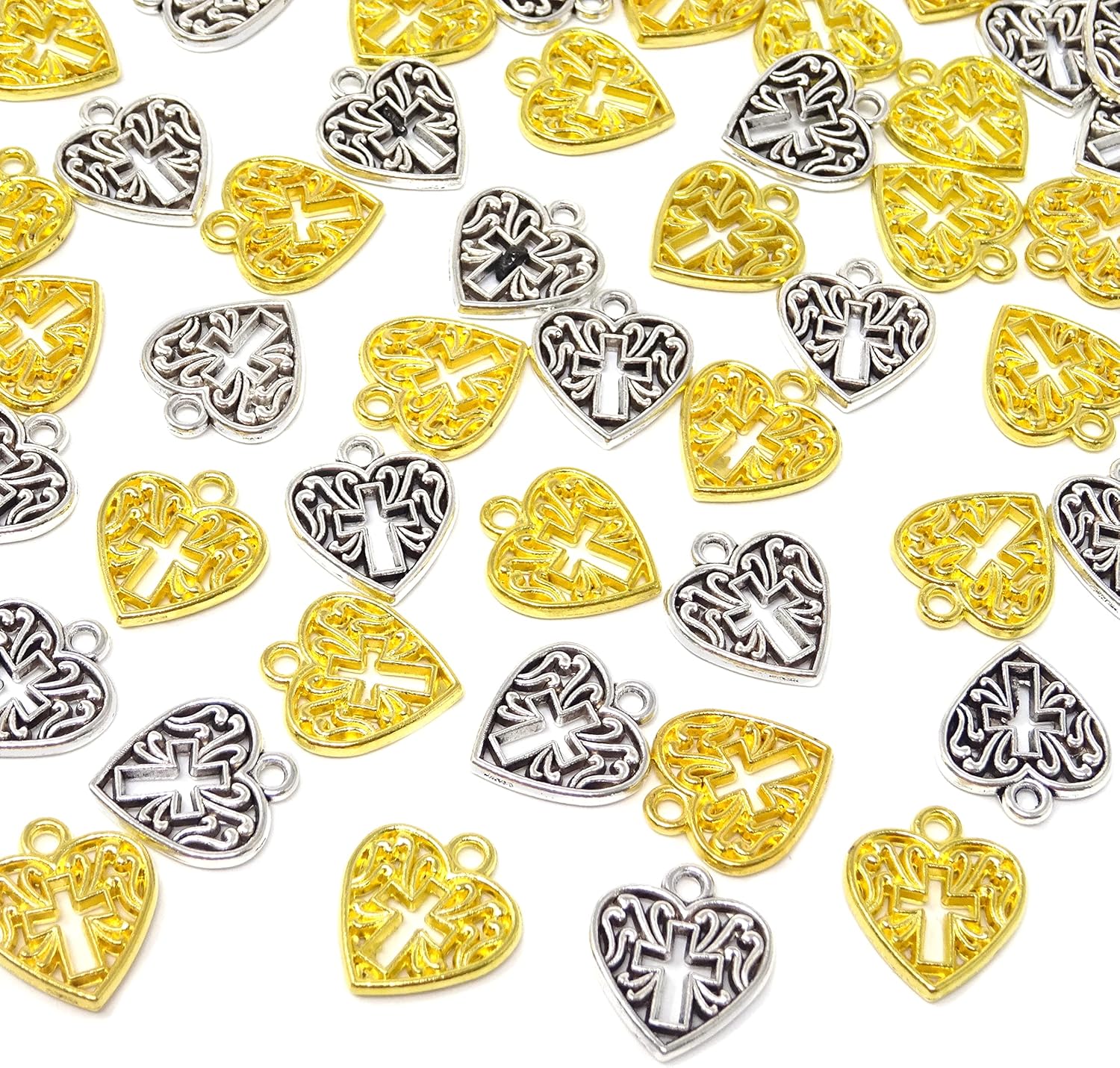 yueton 60PCS Alloy Hollow-out Love Heart Shaped Cross Charms Pendant for Jewelry Making and DIY Crafts - Image 5