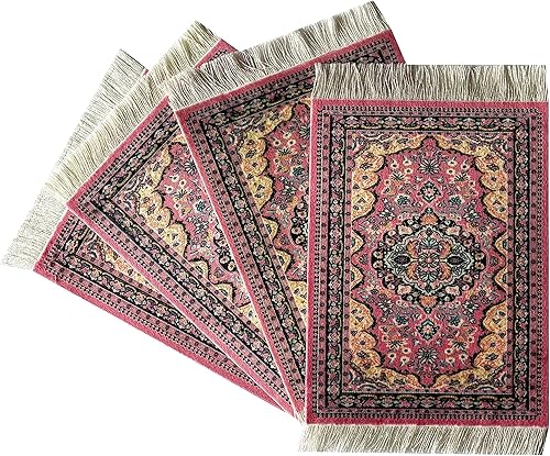 Juego de 4 posavasos turcos estilo alfombra turca, color azul, absorbente, accesorios de cocina y comedor, protección contra derrames y goteo,