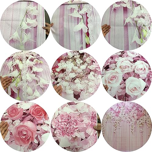 Miniatura 5 de Muzi D-9354 - Cortina para fondo fotográfico de fiesta de 3 x 5 pies, diseño de rodas, color rosado, para té de canastilla