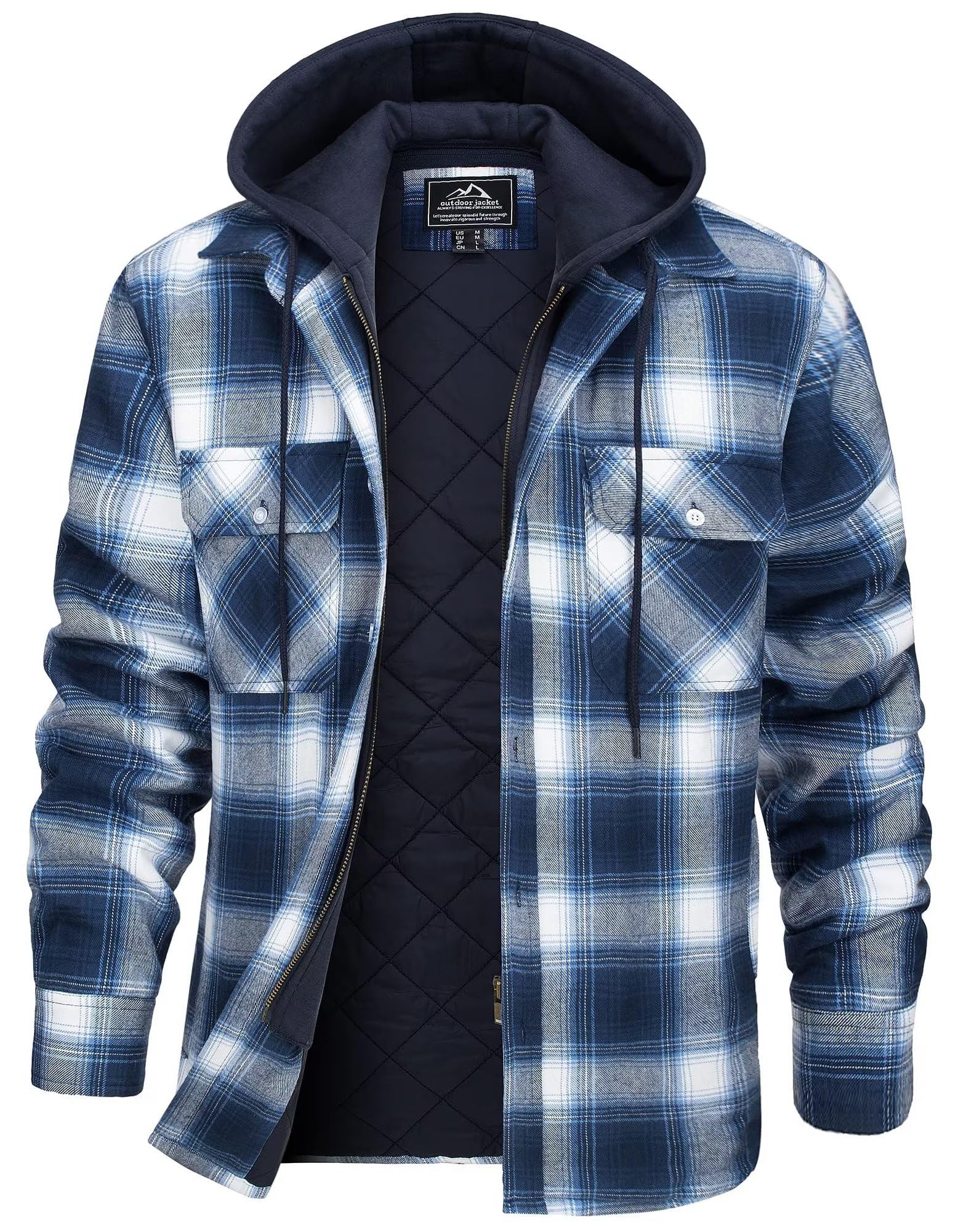 KEFITEVD Hombres Lumberjack Chaqueta Camisa con Desmontable Capucha Invierno Cuadros Sudaderas Franela Acolchada Forrada Camisa