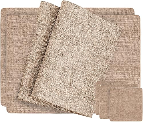 HESSION Juego de 6 manteles individuales de piel sintética resistentes al calor, manteles individuales de poliuretano, 17 x 12 pulgadas, color caqui