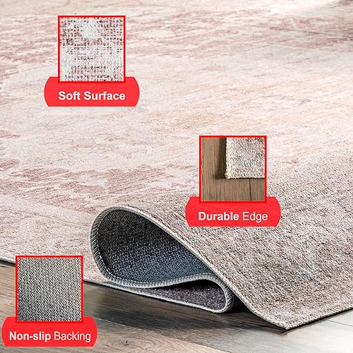 Miniatura 5 de nuLOOM Rosa - Alfombra envejecida con medallón vintage lavable a máquina, 6 pies, redonda, rosa claro