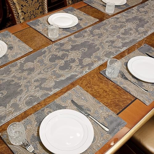 Miniatura 6 de Loom and Mill Juego de 4 manteles individuales de lujo para mesa de comedor, manteles individuales de tela jacquard para mesa de comedor, decoración