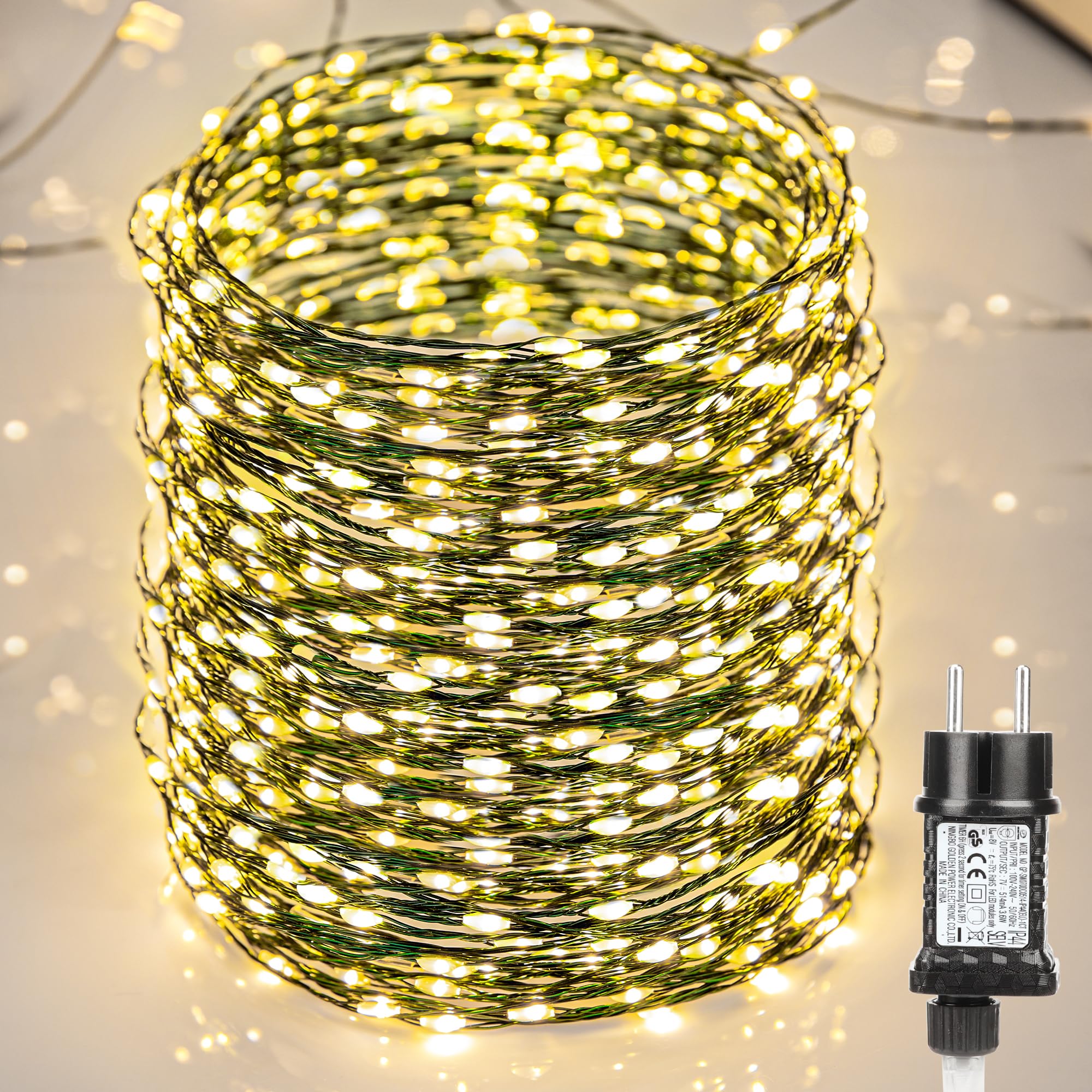 BrizLabs Luci Natale Esterno, 50M 1000 LED Luci Natale Albero con Spina 8 Modalità Impermeabile Filo di Rame Stringa Luci di Natale per Festa, Balcone, Nozze, Giardino, Matrimonio, Bianco Caldo