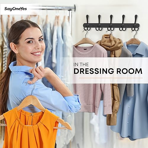 Miniatura 5 de Perchero de pared con 5 ganchos tri, acero inoxidable de 16 pulgadas, acabado negro mate, resistente para colgar en la pared para abrigos,