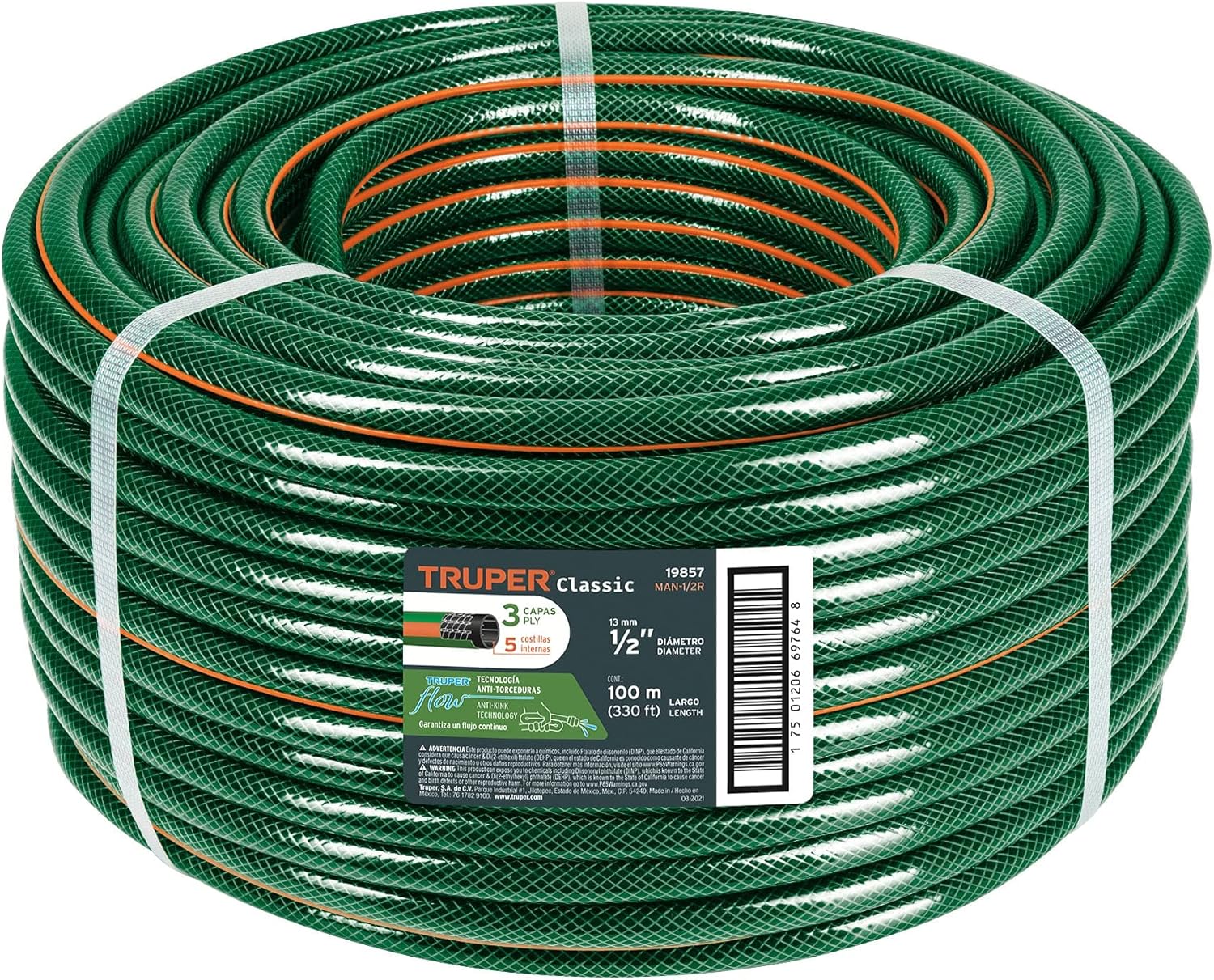 TRUPER MAN-1/2R 1/2" Reinforced Hose, 3-Ply, 328 ft (100 m) Coil