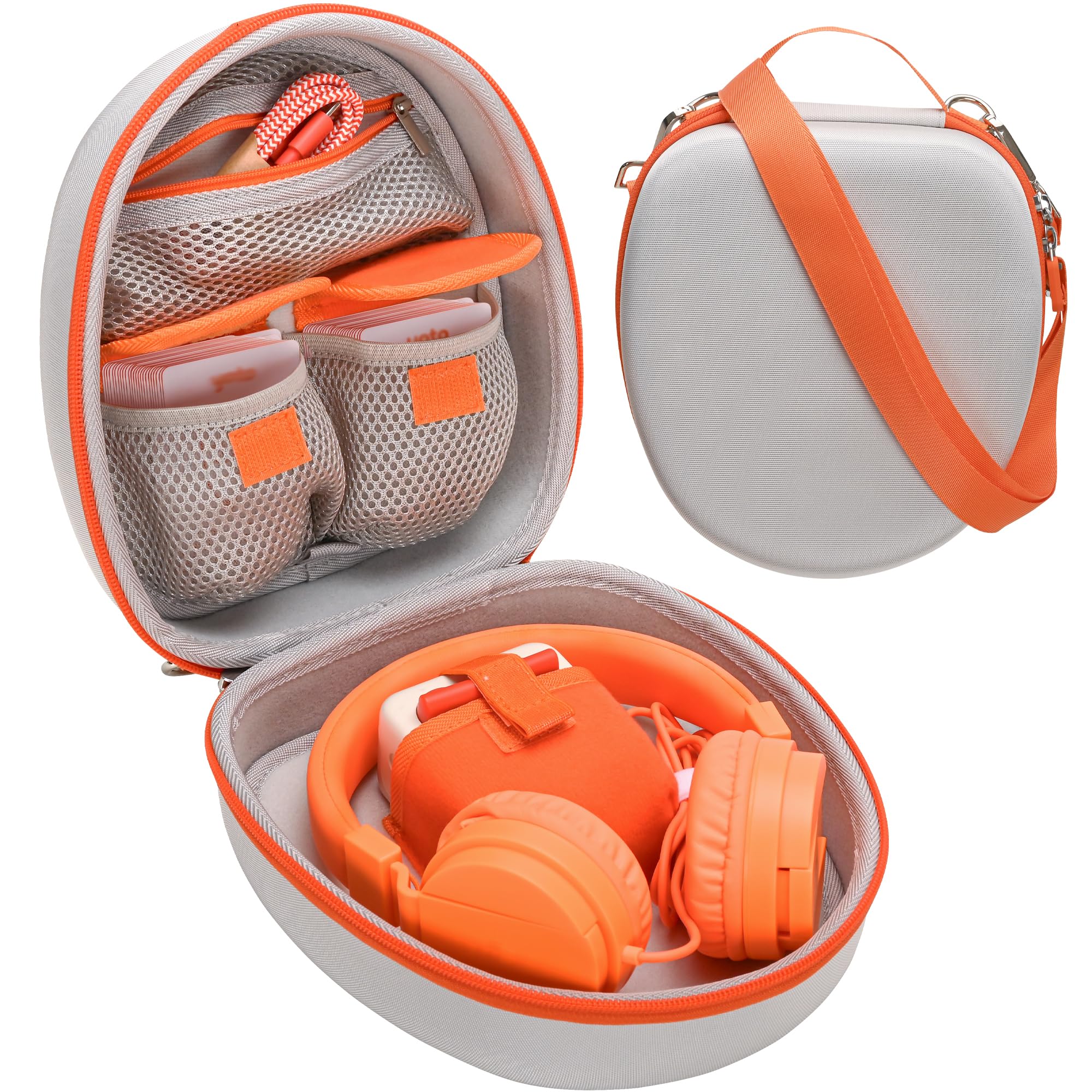 CROTIRAD Hard-Shell Carrying Case Compatible with Yoto Mini, Travel Storage Bag with Shoulder Straps for Yoto Mini Player & Headphone Accessories, Card Holder Holds Up to 40 Cards, Gray