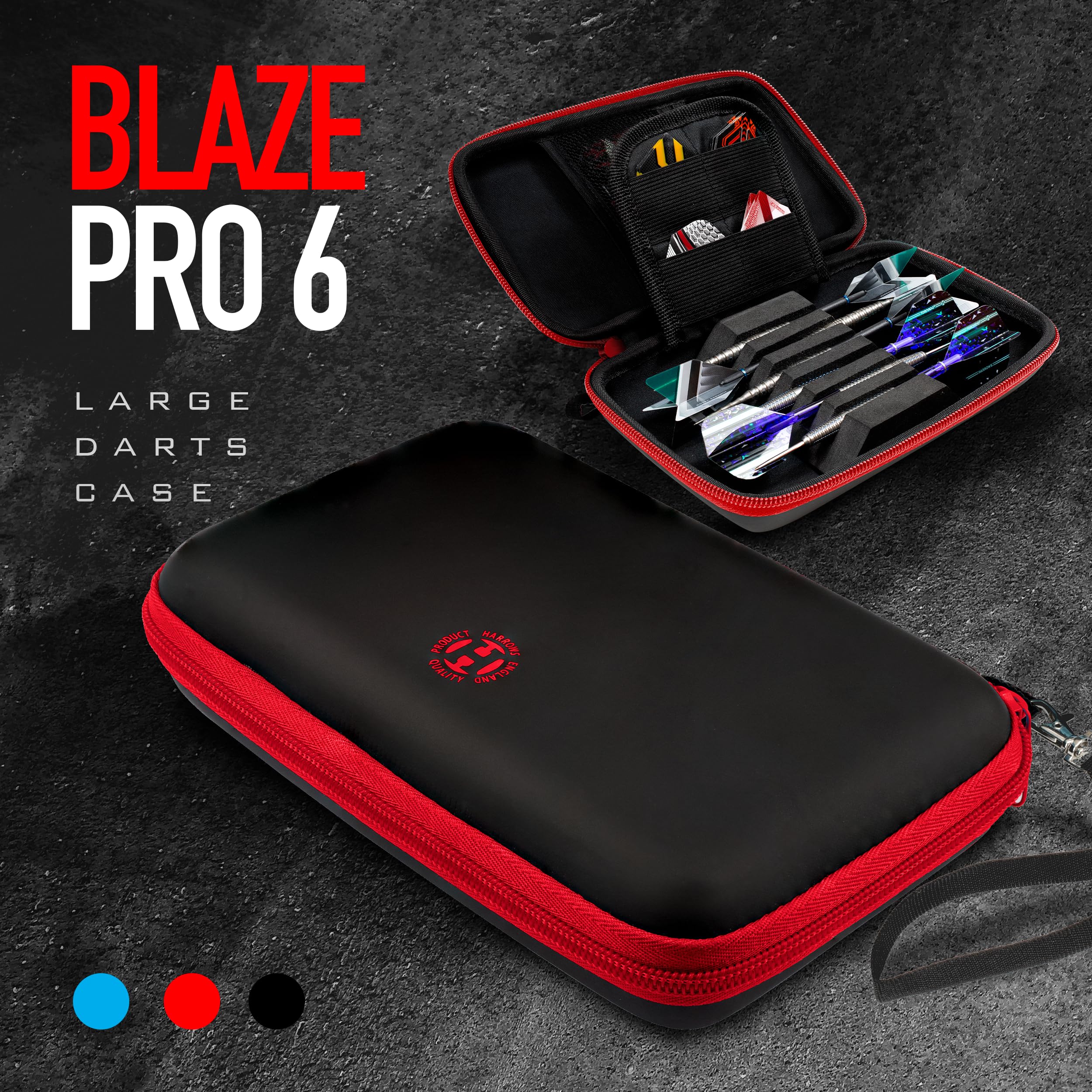 Harrows Blaze Pro Étui Pour 12 Fléchettes – Rangement 18 Ailettes, 2 Filets, Dimensions 20x20 Cm