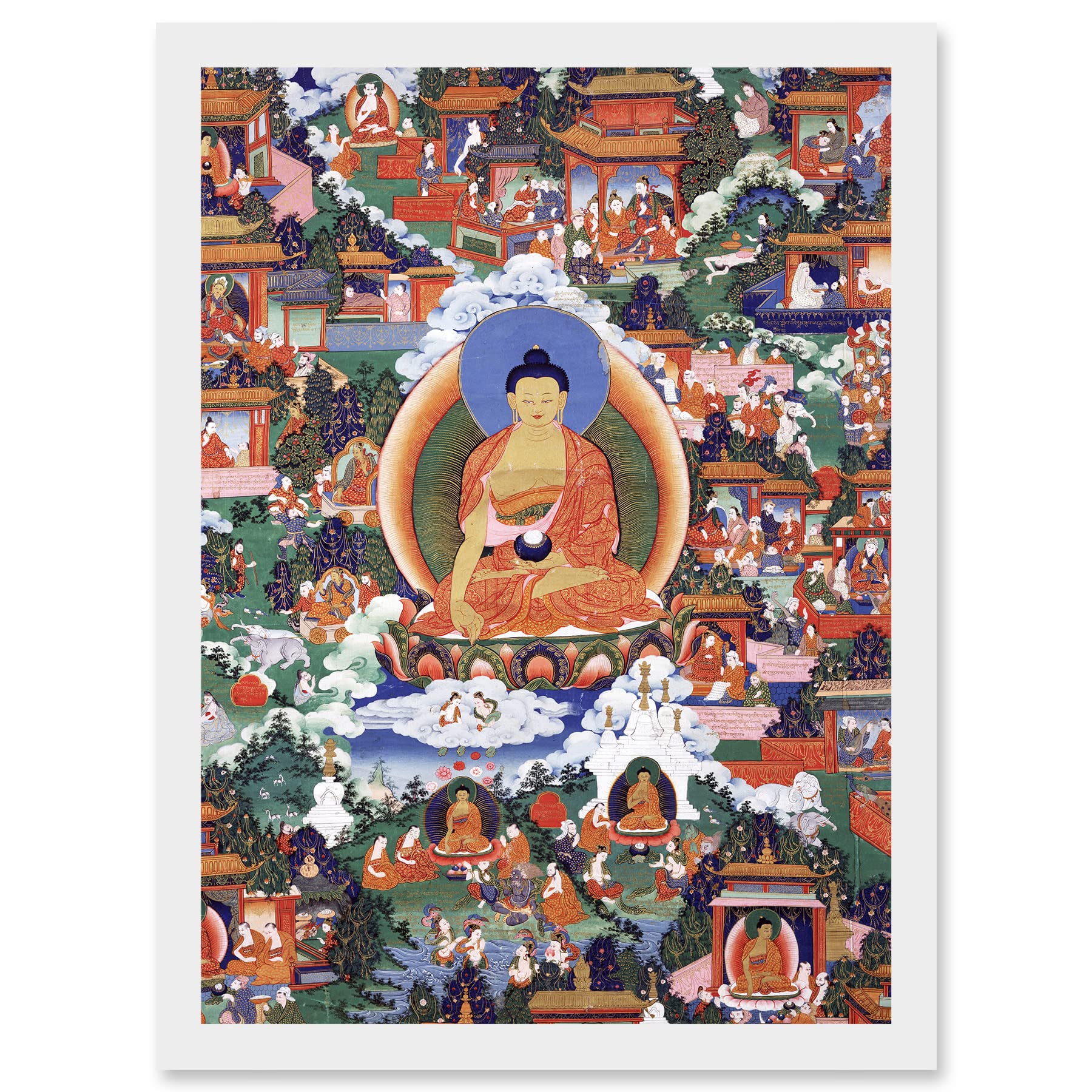 Artery8 Shakyamuni Buddha Avadana Legend Painting Royal Buddhism Artwork Framed Wall Art Print A4