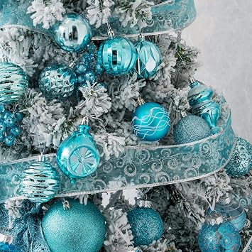 XmasExp Light Blue Christmas Ornaments Set 99pcs Assorted Christmas Tree Decorations Teal Bulk Christmas Ball Ornaments Shatterproof Xmas Decor for Tree, Home, Wedding, Party