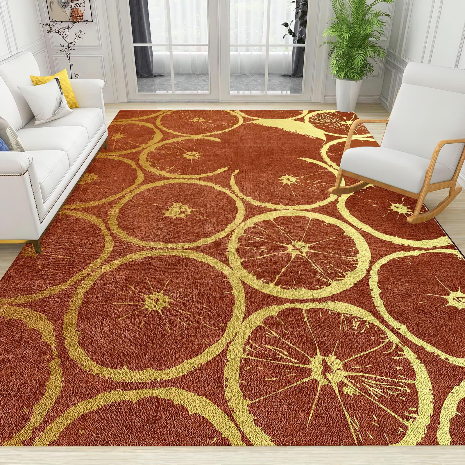 BSIKIE Retro Orange Lemon Slices Area Rug, Abstract Fruit Slice Indoor Non Slip Kids Rugs, Machine Washable Breathable Durable Carpet for Room Sofa