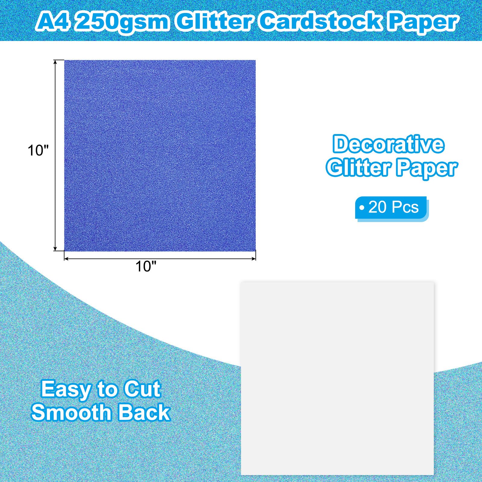 PATIKIL 20 Sheets Dark Blue Glitter Cardstock 10 x 10 in - Image 2