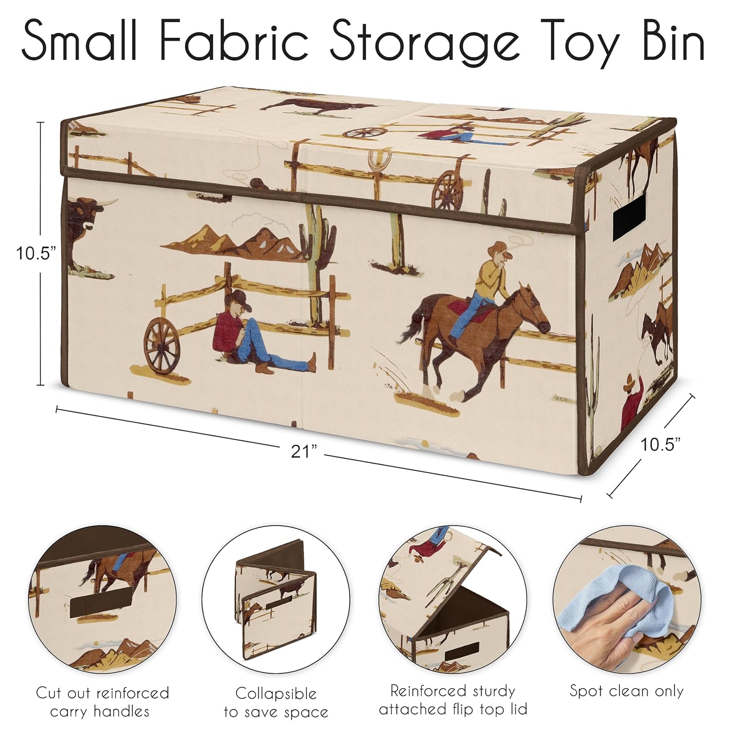 Sweet Jojo Designs Cowboy Wild West Boy Small Fabric Toy Bin Storage Box Chest For Baby Nursery or Kids Room - Tan and Red Western Southern Country