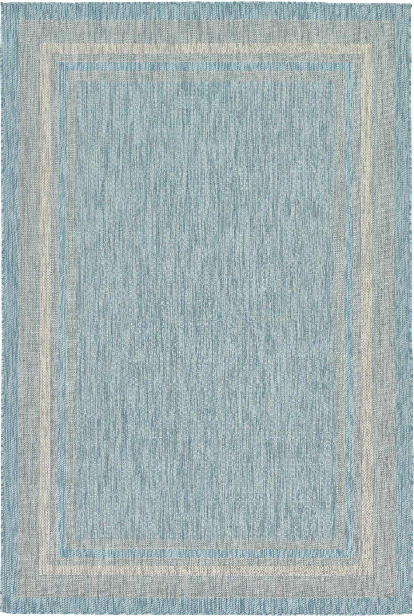 Rugs.com Outdoor Border Collection Rug – 6' x 9' Aquamarine Flatweave Rug Perfect for Bedrooms, Dining Rooms, Living Rooms