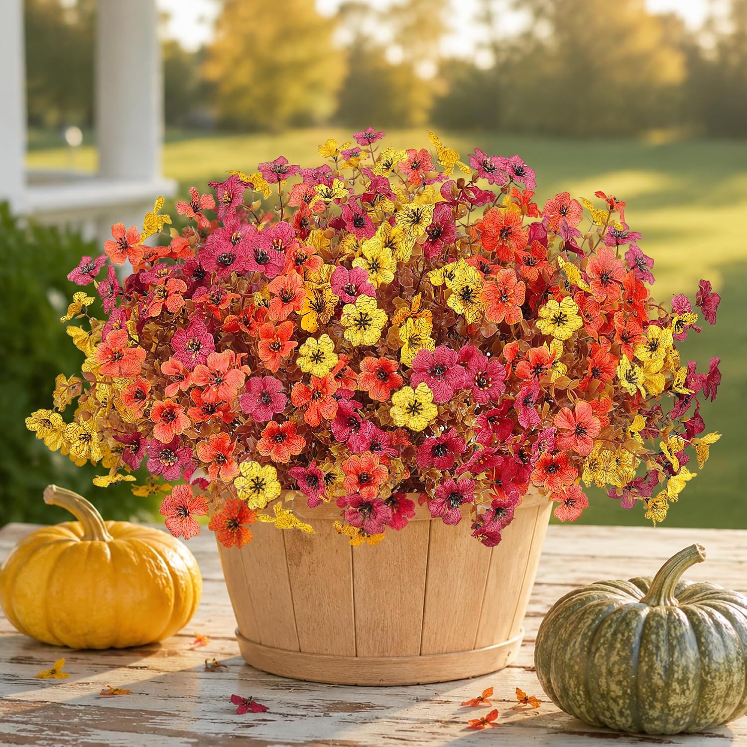 Artificial Fake Mums Fall Flowers for Outdoors Home Autumn Porch Decoration
