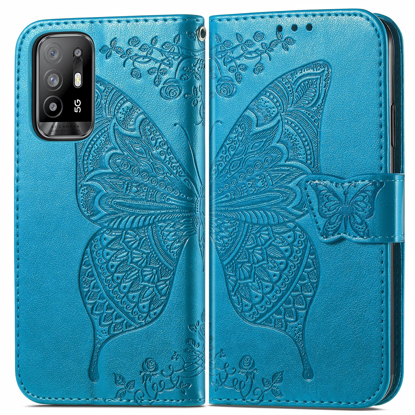 BRAND SET Cover Portafoglio Per OPPO A94 5G / F19 Pro+ 5G – Pelle Sintetica Con Fiori – Rosa Oro – Supporto Magnetico