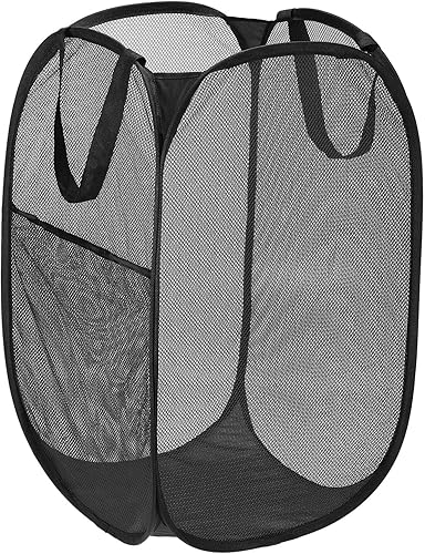 PATIKIL Cesta de malla para lavandería, bolsa plegable con asas para lavandería, viajes, color beige