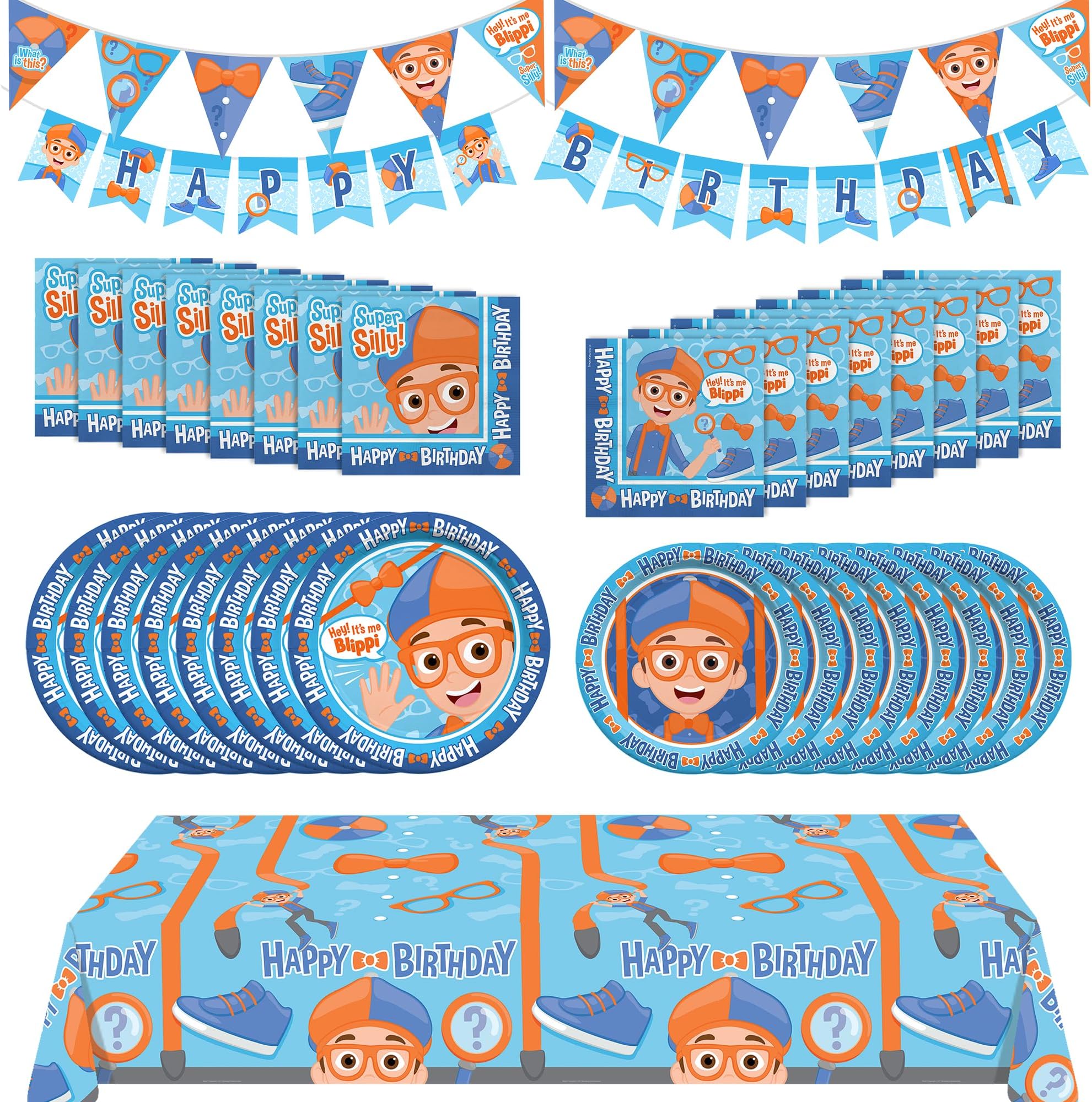 Treasures Gifted Officially Licensed Blippi Birthday Party Supplies - Serves 16 Guests - Complete Set Party Supplies - Blippi Birthday Decorations, Plates, Banner & More