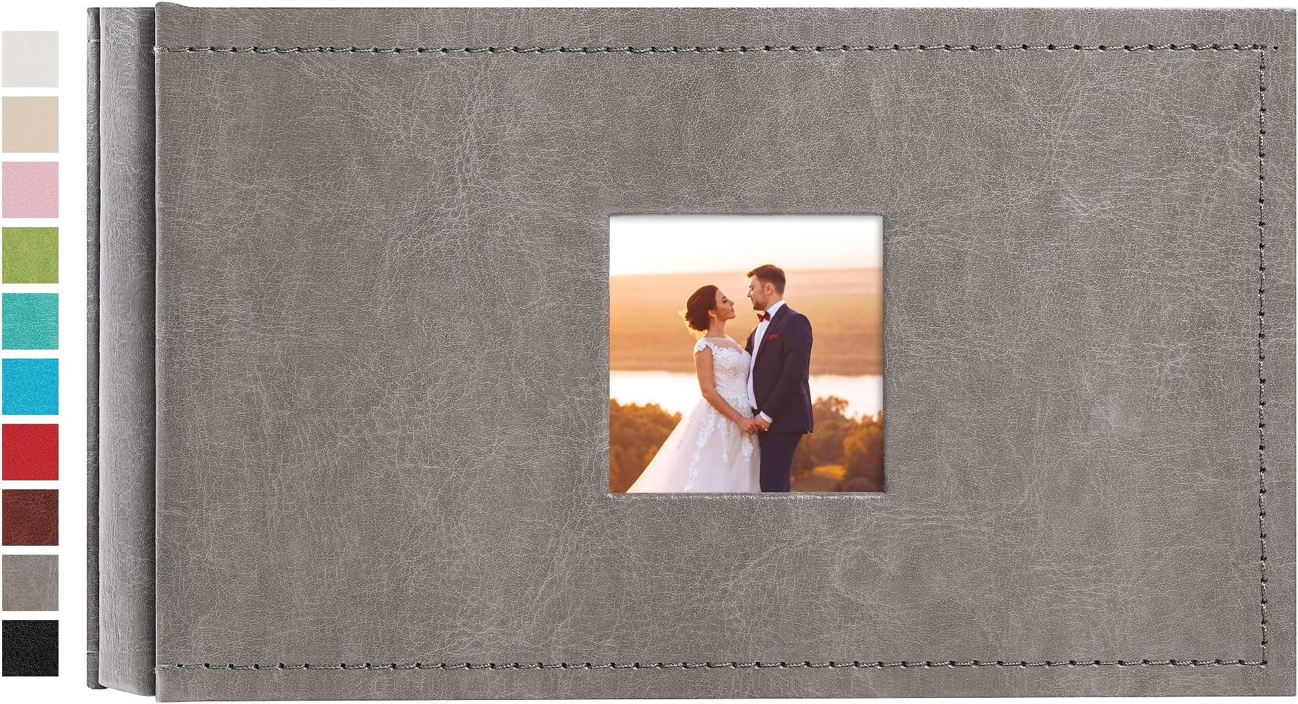 potricher Small Photo Album 4x6 100 Photos, Leather Cover, Gray