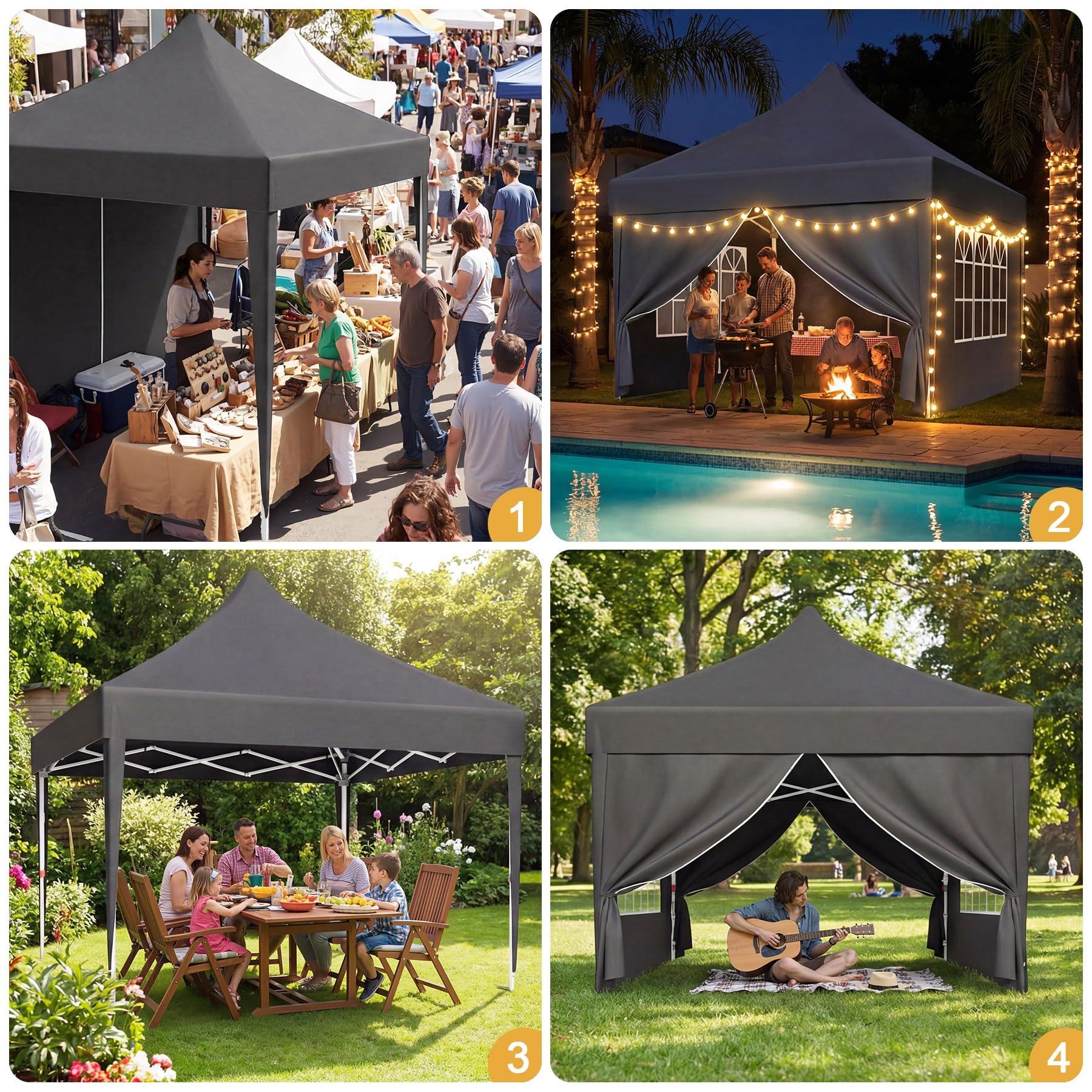 DEVOKO Carpa Plegable 3x3 Playa, Carpa Exteriores Plegables, Tenda Campismo | Techo alto 3.15m, de pie. Forma cónica antiviento. Lona 210D UV50+. Estructura reforzada. Ventilación por chimenea