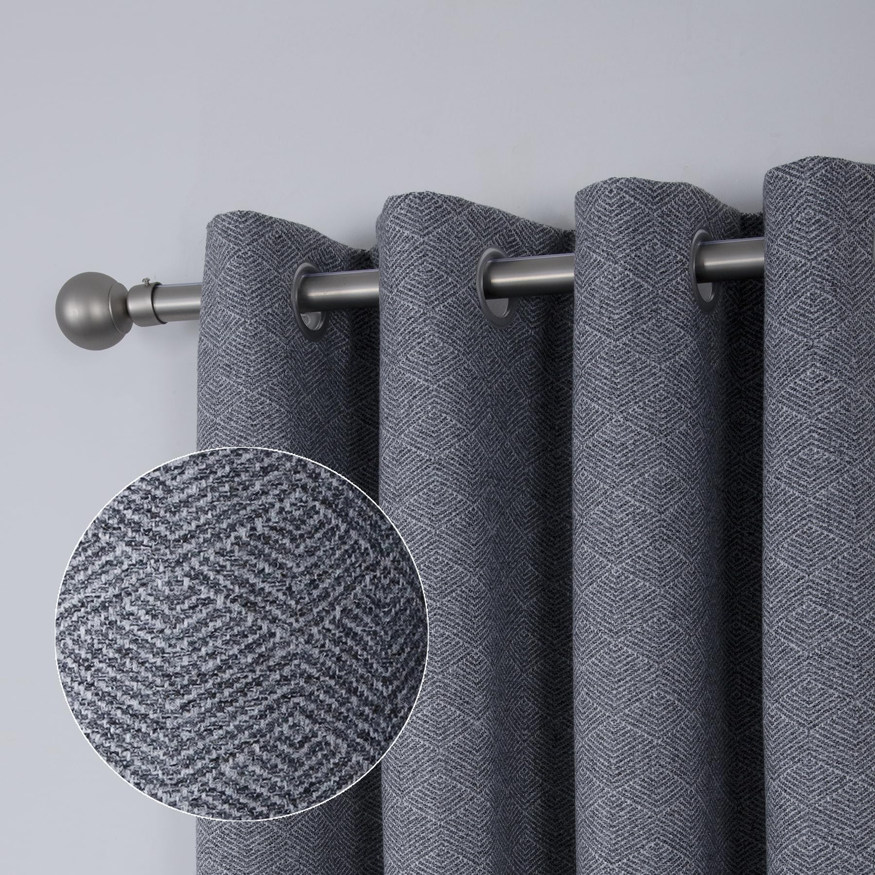 always4u Rideau avec Motifs Géométriques, Filtrage de la Lumière, Faux Laine Double Rideaux Isolation Thermique avec Oeillets pour Chambre à Coucher Salon, L140xH260cm, Texturé, Gris, Lot de 2