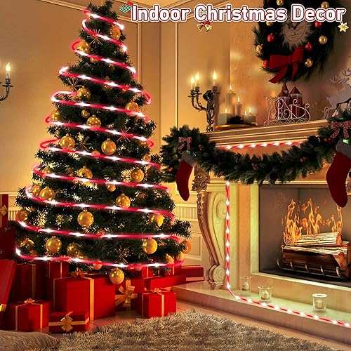 Miniatura 7 de Cuerda de luces de bastón de caramelo de Navidad de 65.6 pies, 400 LED, 8 modos de iluminación, para exteriores, impermeable, con control remoto,