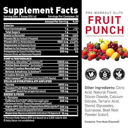 Vista 24 de Kaged Pre Workout Elite Stim Free Powder Cherry Limeade Pre-entrenamiento con creatina, beta alanina, L-citrulina, BCAA Sin cafeína