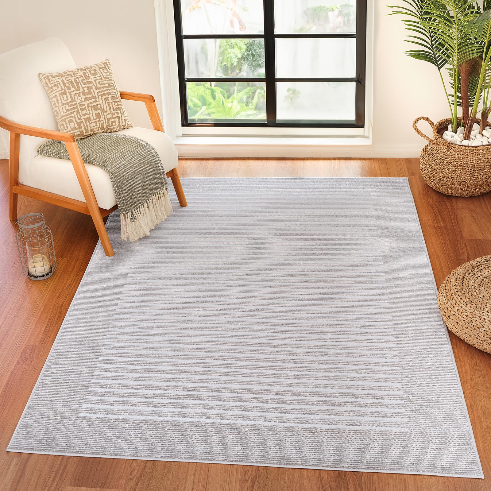 Livabliss Kaysa Zagora Geometric Carpet 160x213 cm, Scandi Neutral Abstract Boho Design for Living Room, Dining & Kitchen, Easy Care Pile, Beige White Grey