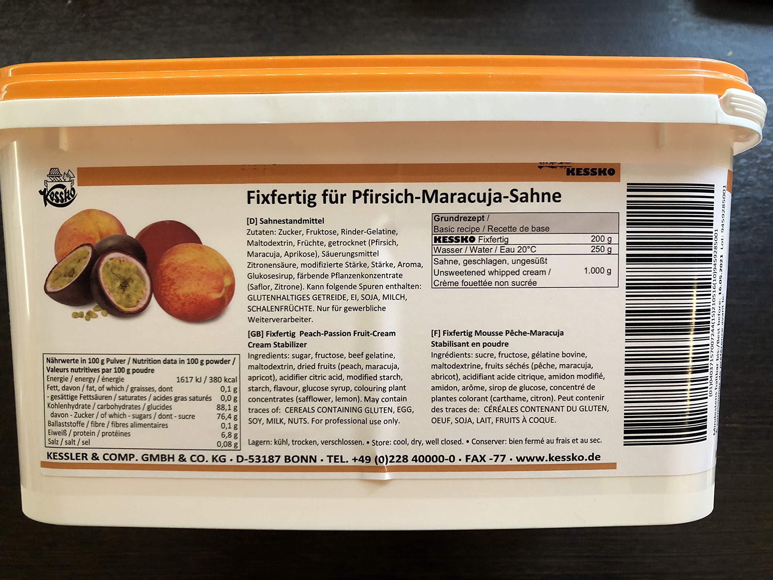 Pfirsich-Maracuja Kessko Sahnefond 900 g, Sahnestand, Sahnesteif, Sahne 0,9 kg (Pfirsich-Maracuja)