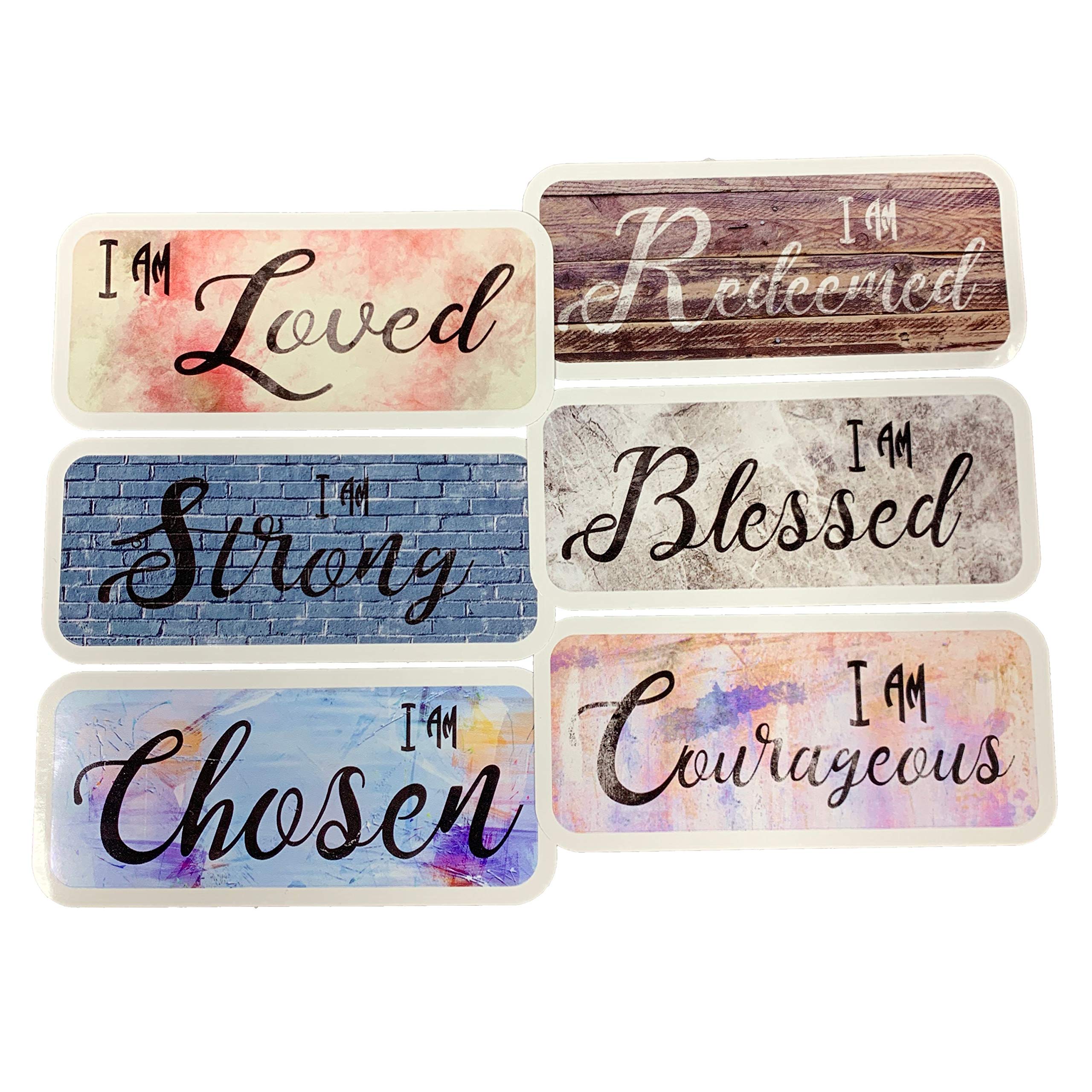 Aprojes I Am Blessed, Strong, Redeemed, Loved — Christian Stickers for Laptops, Windows, Journals — 6 Pack (3" x 1.2")