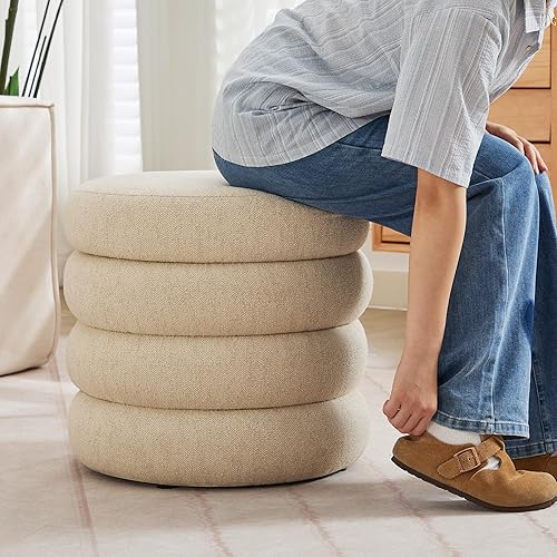 Miniatura 7 de ONEVOG Boucle - Otomano de almacenamiento, asiento redondo para reposapiés, puf otomano de tocador, asiento acolchado suave con tapa extraíble para