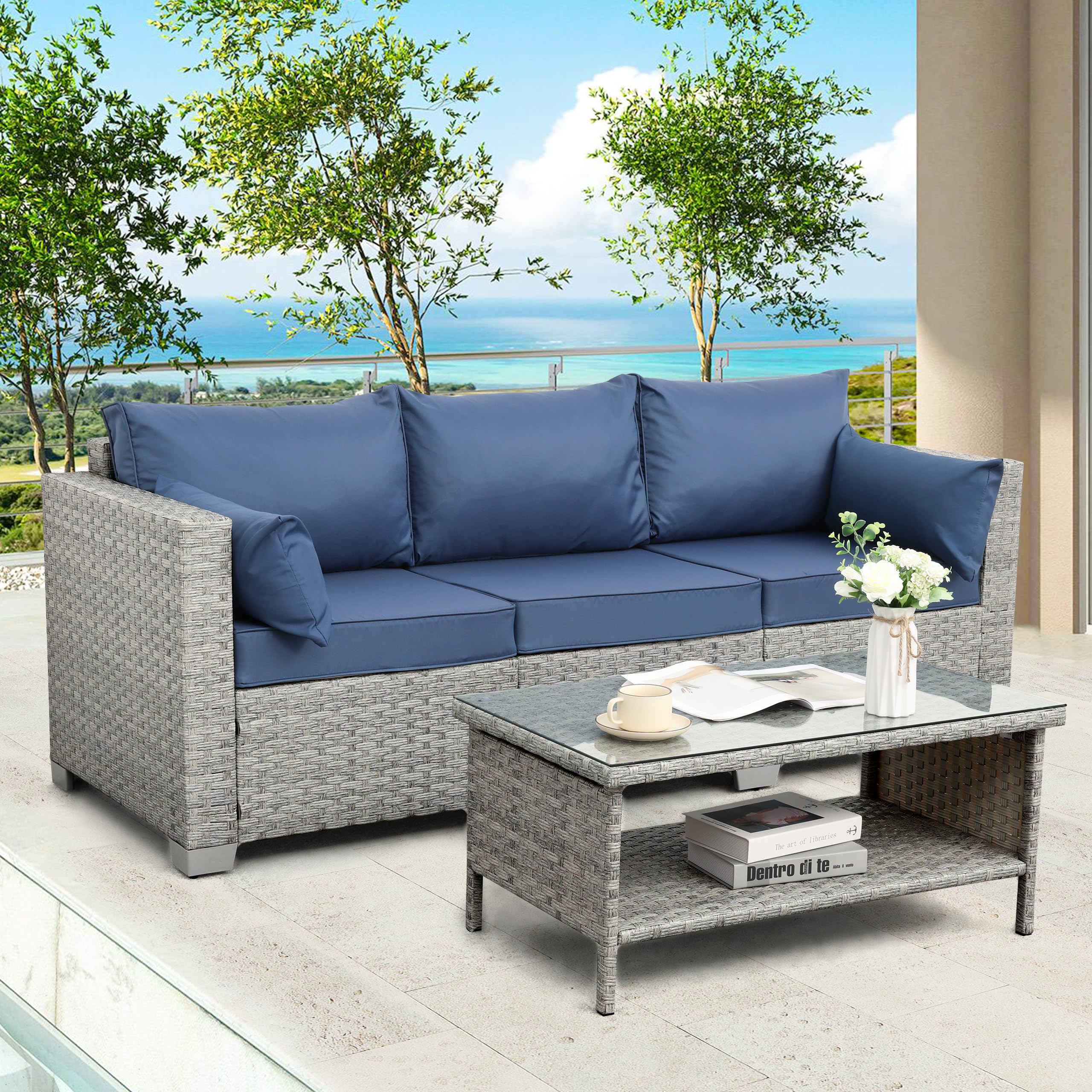 Outdoor Recliner Costway 3-Piece PE Rattan Wicker Patio