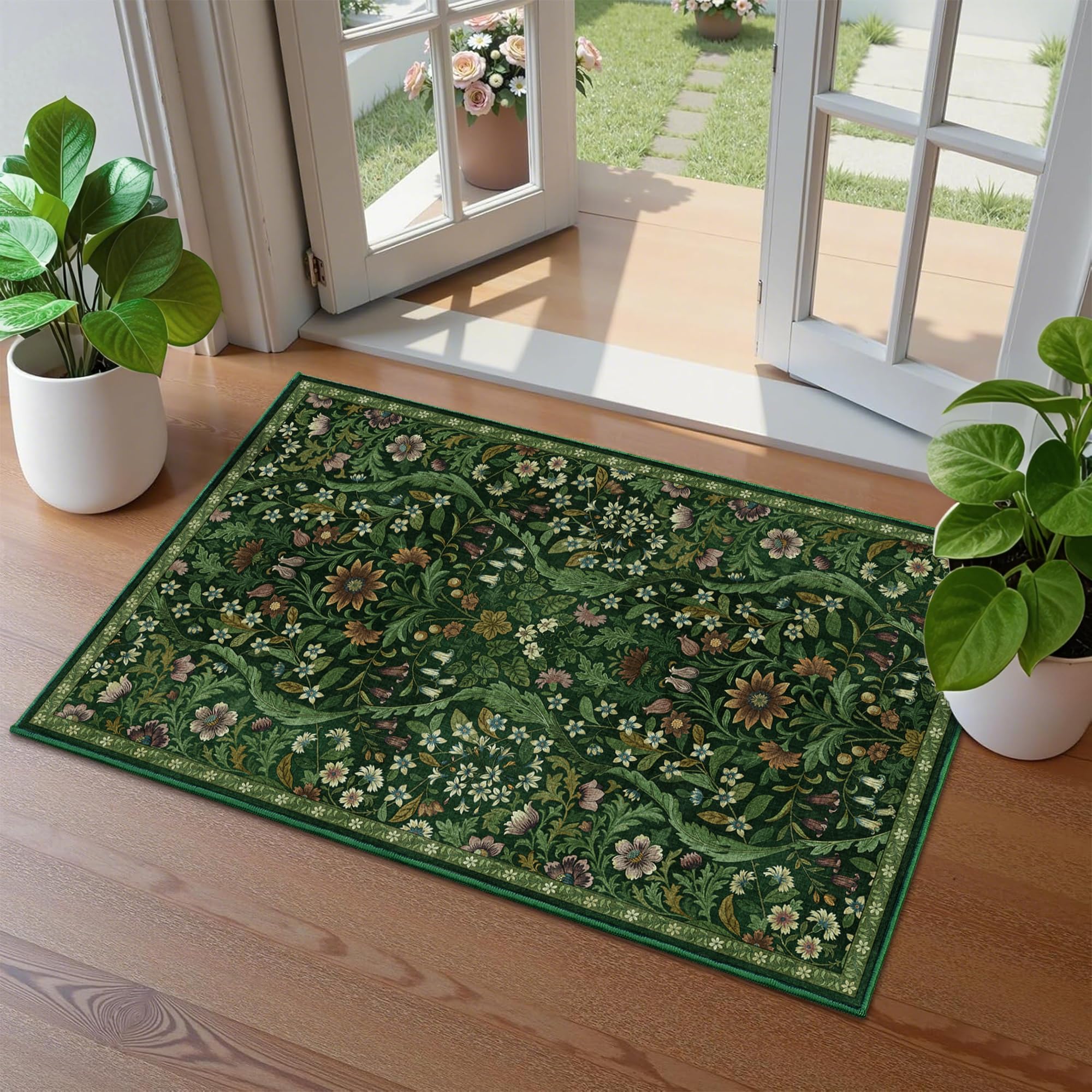 Floral 2x3 Entryway Rug Washable Door Mat Indoor Throw Rug,Green