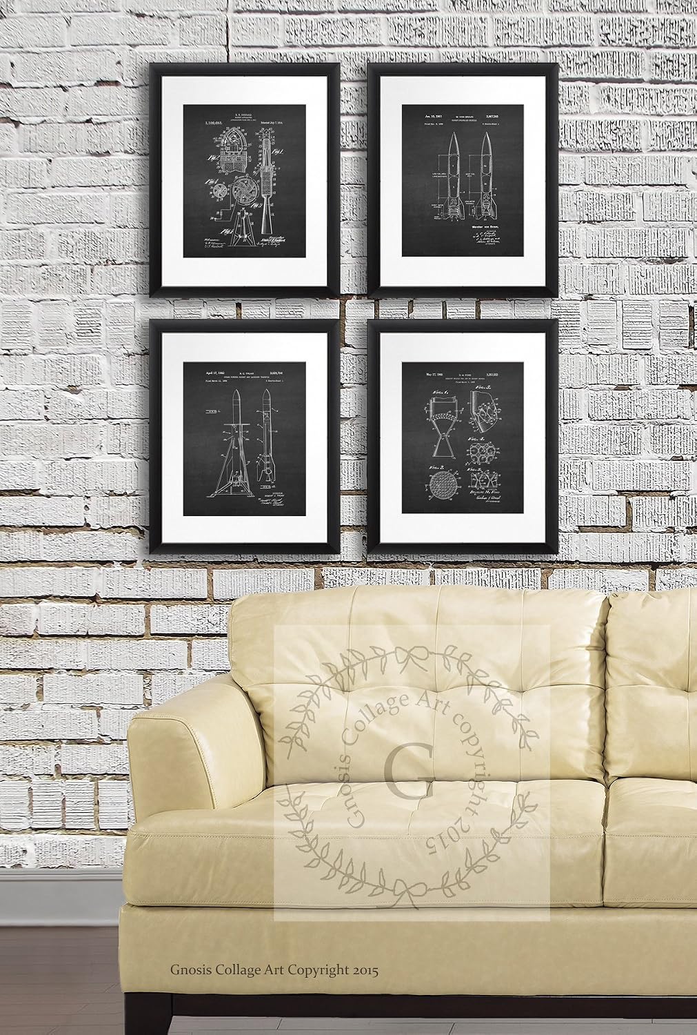 Rocket Wall Decor Patent Art Prints Set of 4 Unframed Prints Aerospace Decor by Gnosis Picture Archive Patents_Rocket_Chk4A