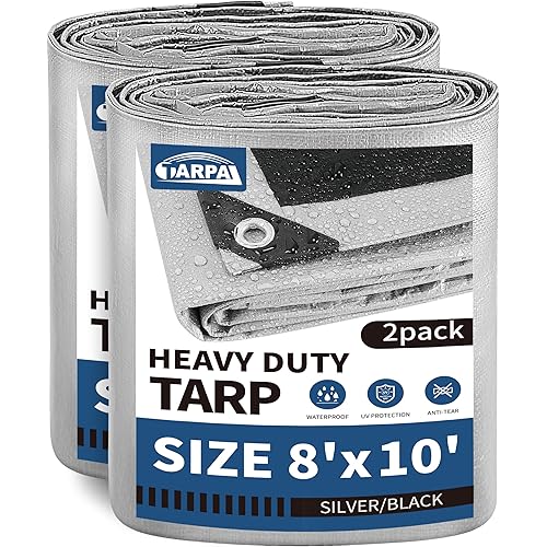 TARPAL 8x10 Feet Tarp Silver 10.5Mil (2-Pack) Multipurpose Protective Cover Heavy Duty Tarp Waterproof,Snow or UV Protection, Durable Reinforced Edges