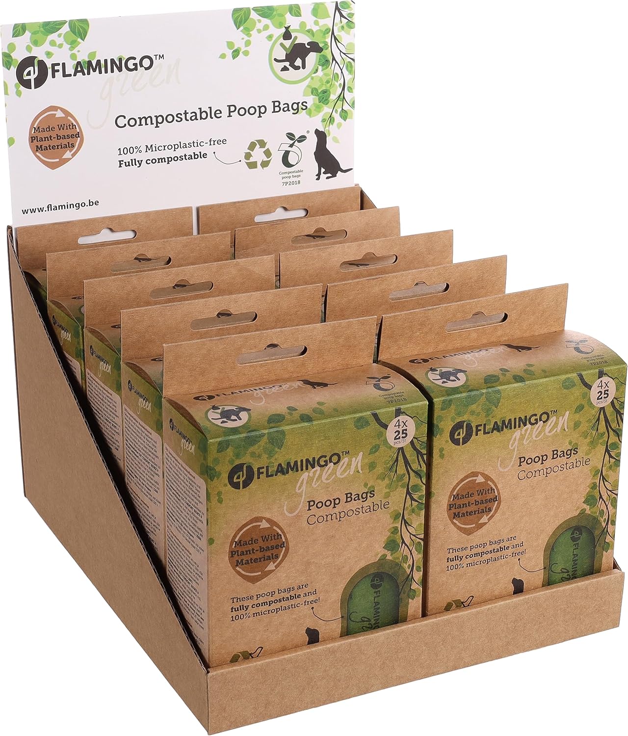 Flamingo POOP BAGS COMPOSTABLE CARDUN GREEN - DISPLAY 4x25PCS