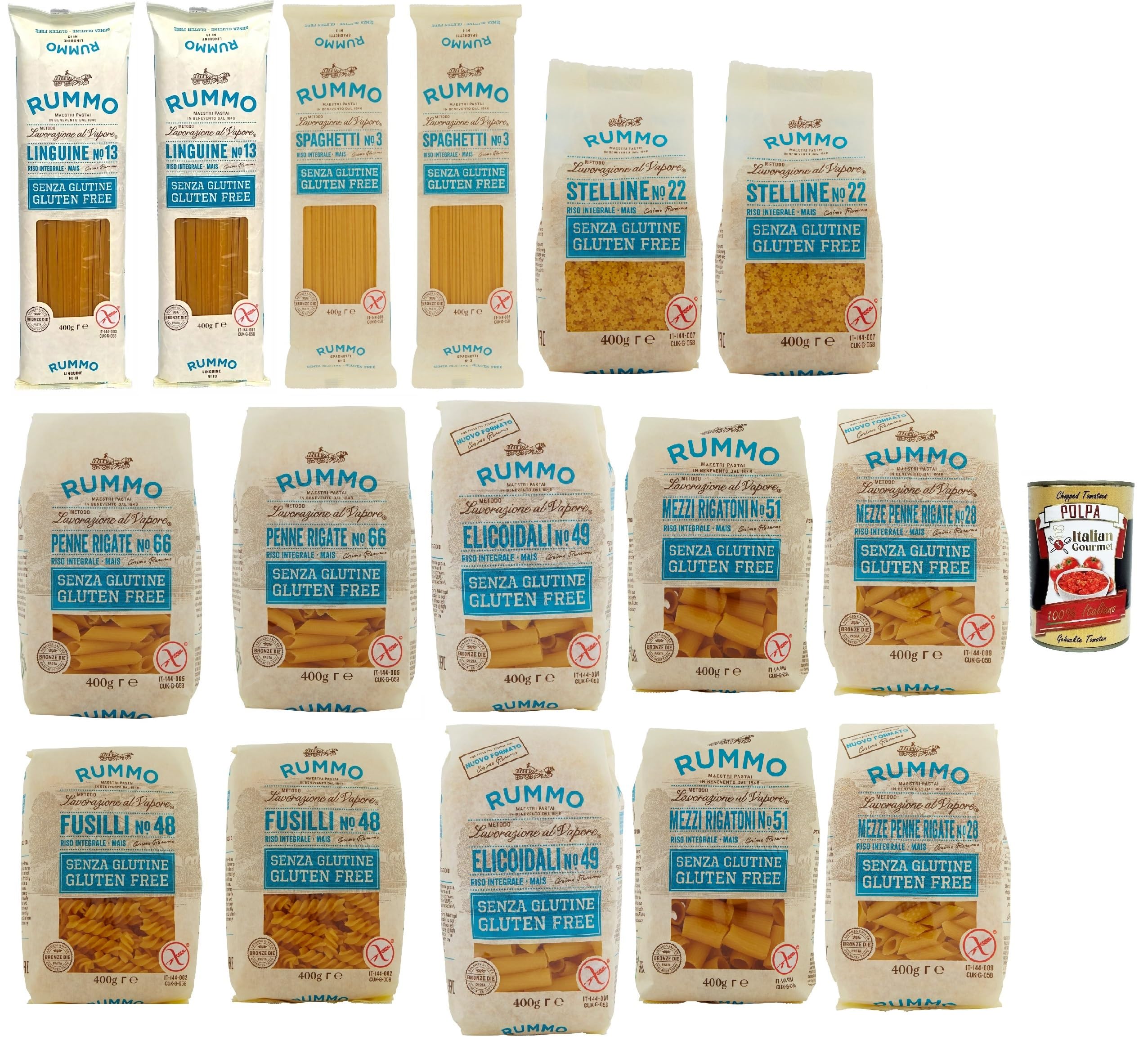 Italian Gourmet Bundle Glutenfreie Pasta Mix 16x 400g + Italian Gourmet Polpa – Nudeln Senza Glutine Sortiment, Penne, Fusilli, Spaghetti, Linguine, Stelline, 6.4kg Vorratspackung, gluten free